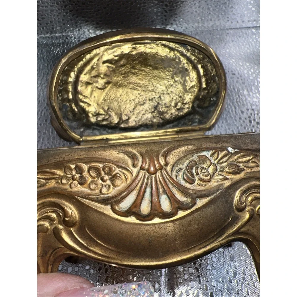 elaborate‎ vintage jewelry casket box brass metal
